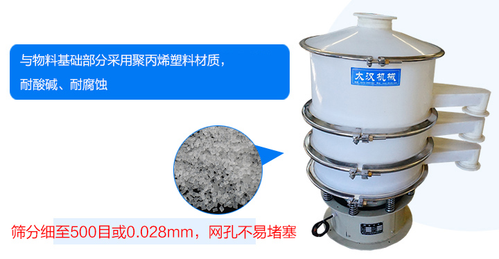 耐強酸、強堿腐蝕、物料不易變質(zhì)、不堵網(wǎng)、篩分效率高、使用壽命長