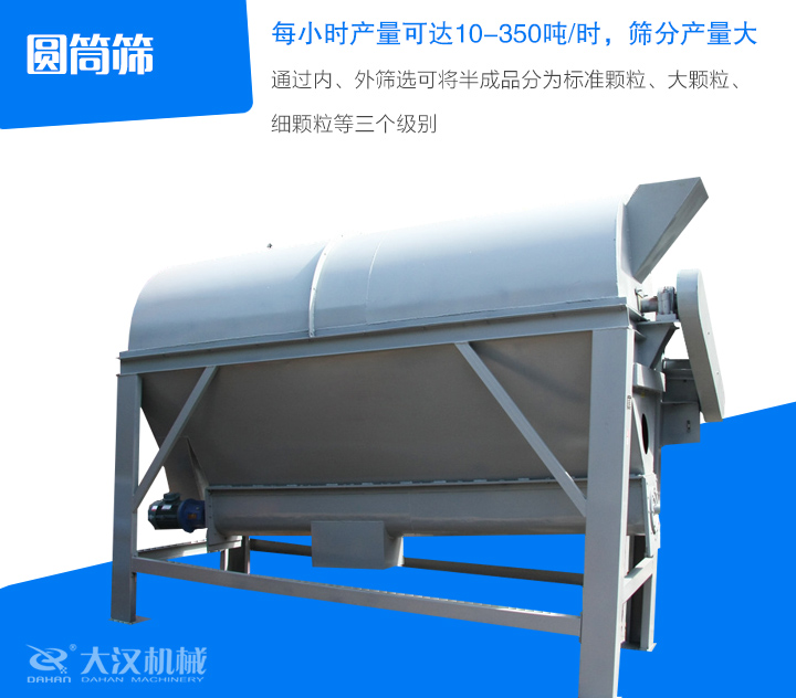 圓筒篩通過內(nèi)、外篩選可將半成品分為標(biāo)準(zhǔn)顆粒、大顆粒、 細(xì)顆粒等三個(gè)級別